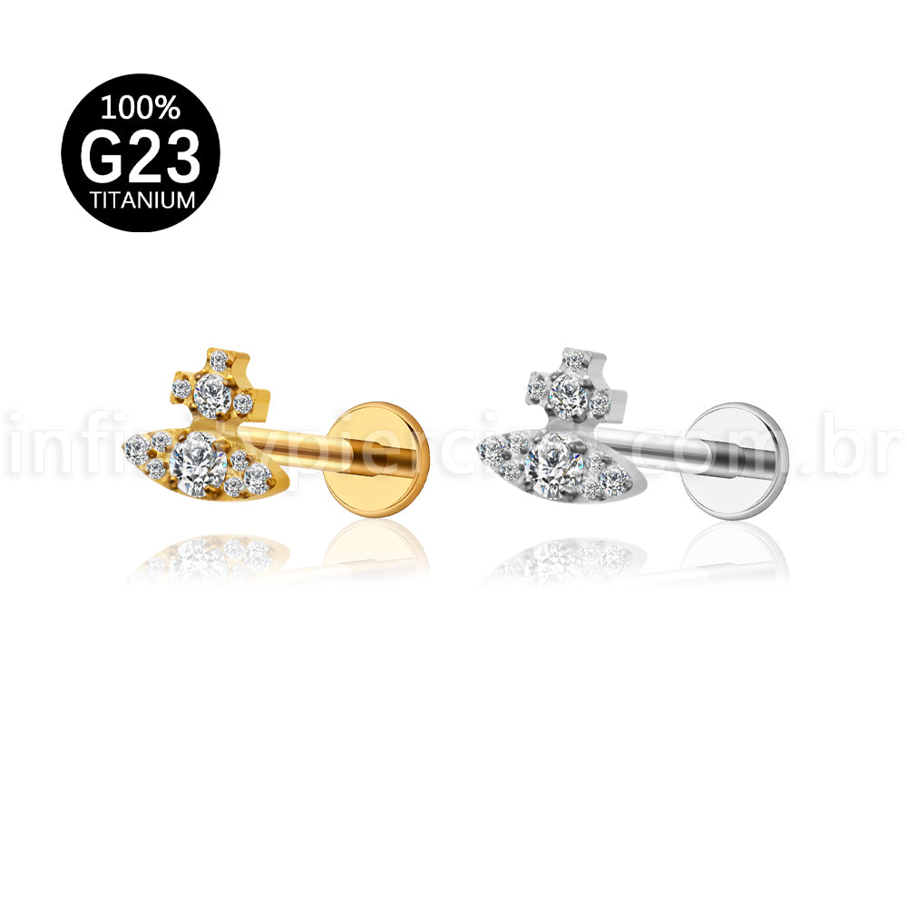 Piercing Labret Titânio Cruz Com Zircônia Cravejada