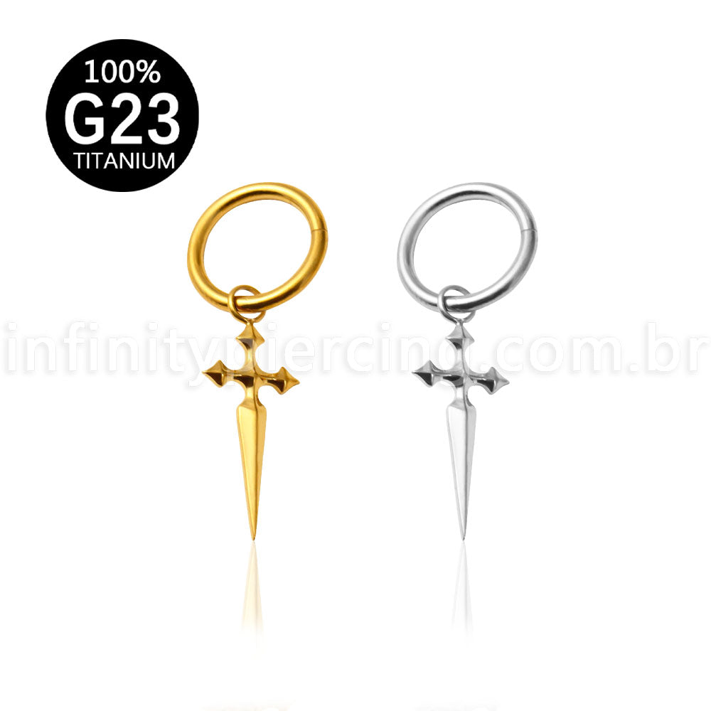 Piercing Argola Titânio Pingente Cruz
