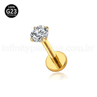 Piercing Labret Titânio Zircônia Ponto De Luz Colorida Rosca Interna