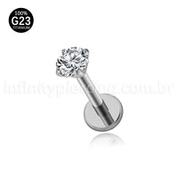 Piercing Labret Titânio Push Pin Zircônia Ponto De Luz Colorida