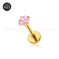 Piercing Labret Titânio Zircônia Ponto De Luz Colorida Rosca Interna