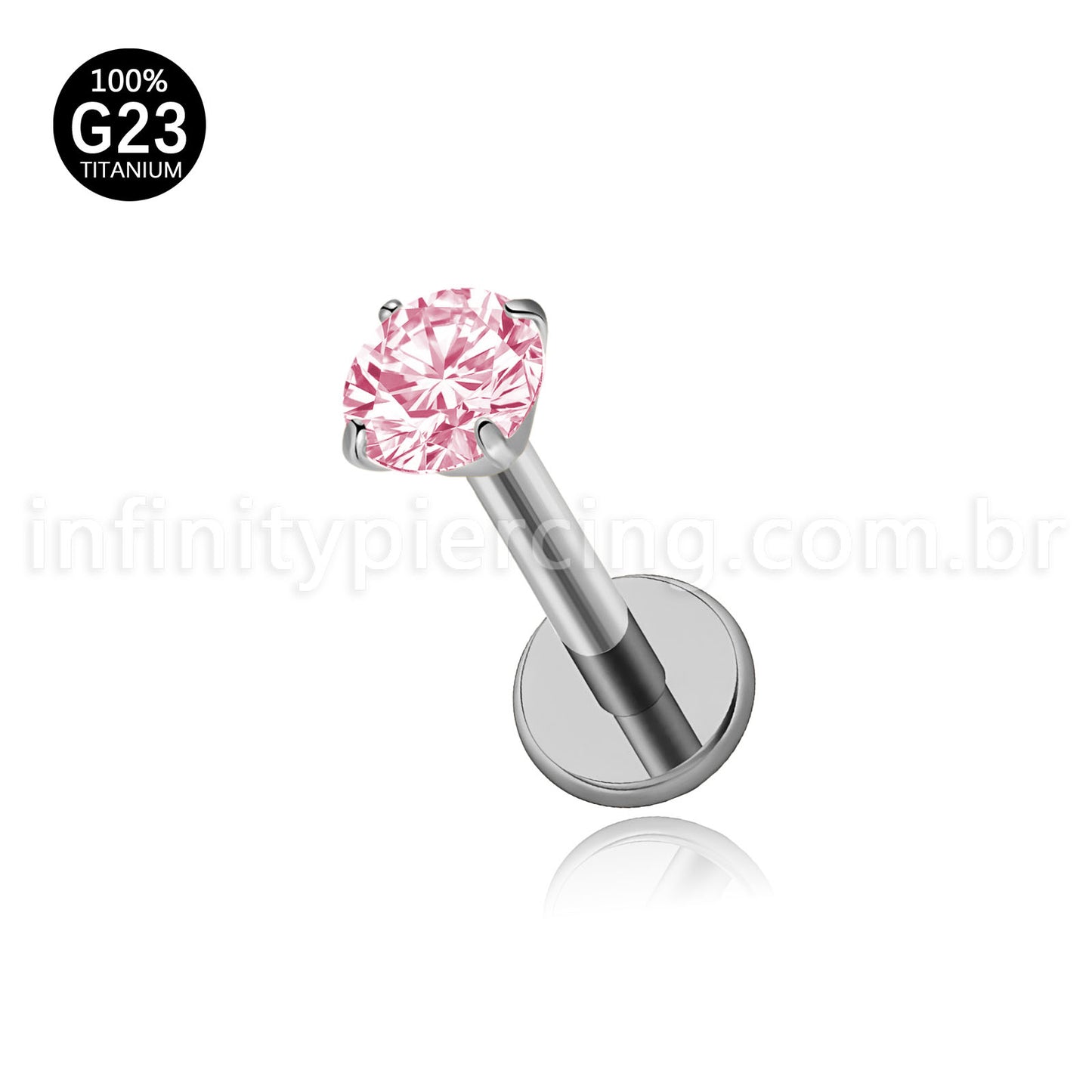 Piercing Labret Titânio Zircônia Ponto De Luz Colorida Rosca Interna