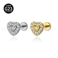 Piercing Labret Titânio Coração Com Zircônia Cravejada