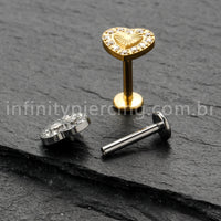 Piercing Labret Titânio Coração Com Zircônia Cravejada