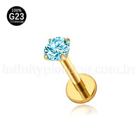 Piercing Labret Titânio Zircônia Ponto De Luz Colorida Rosca Interna