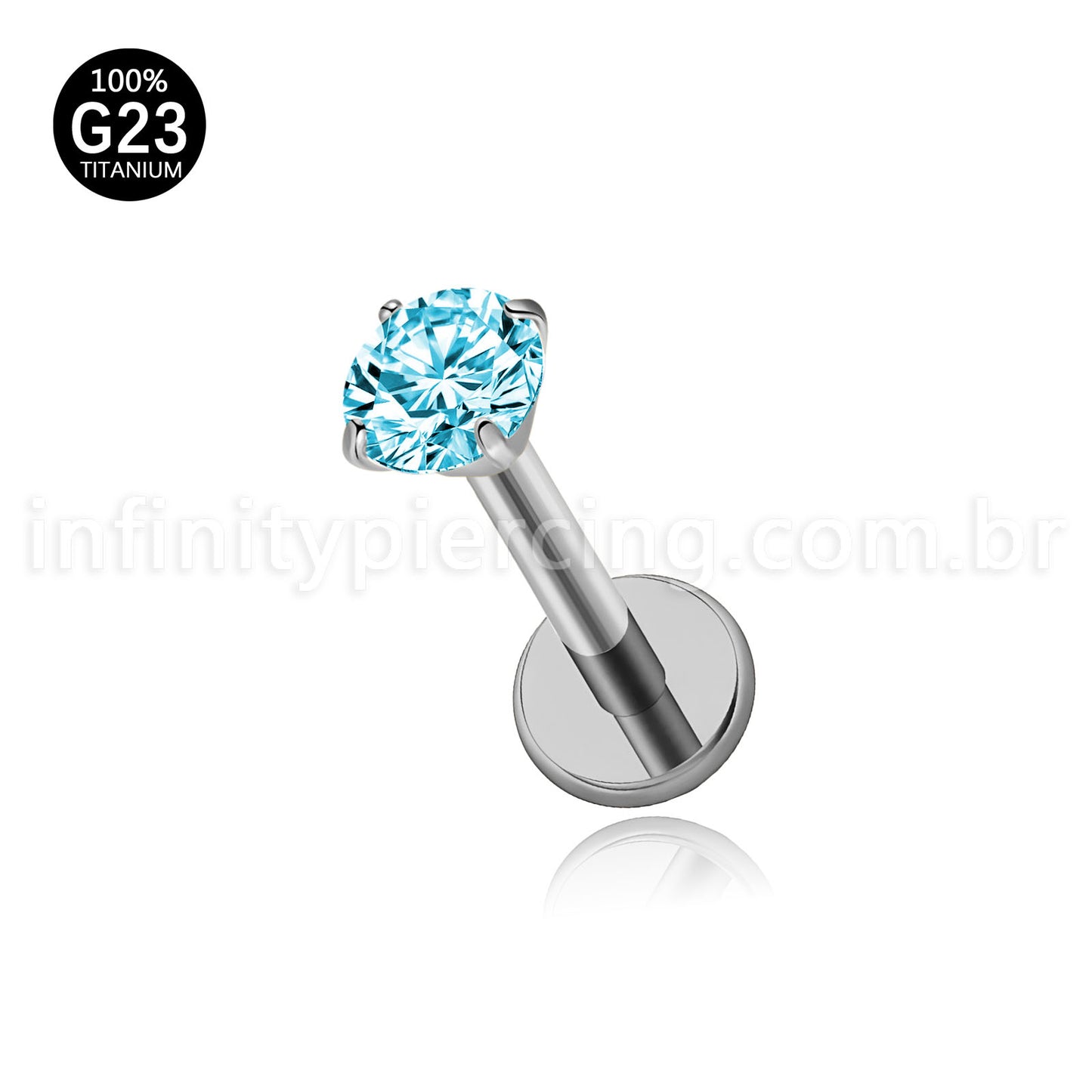 Piercing Labret Titânio Zircônia Ponto De Luz Colorida Rosca Interna