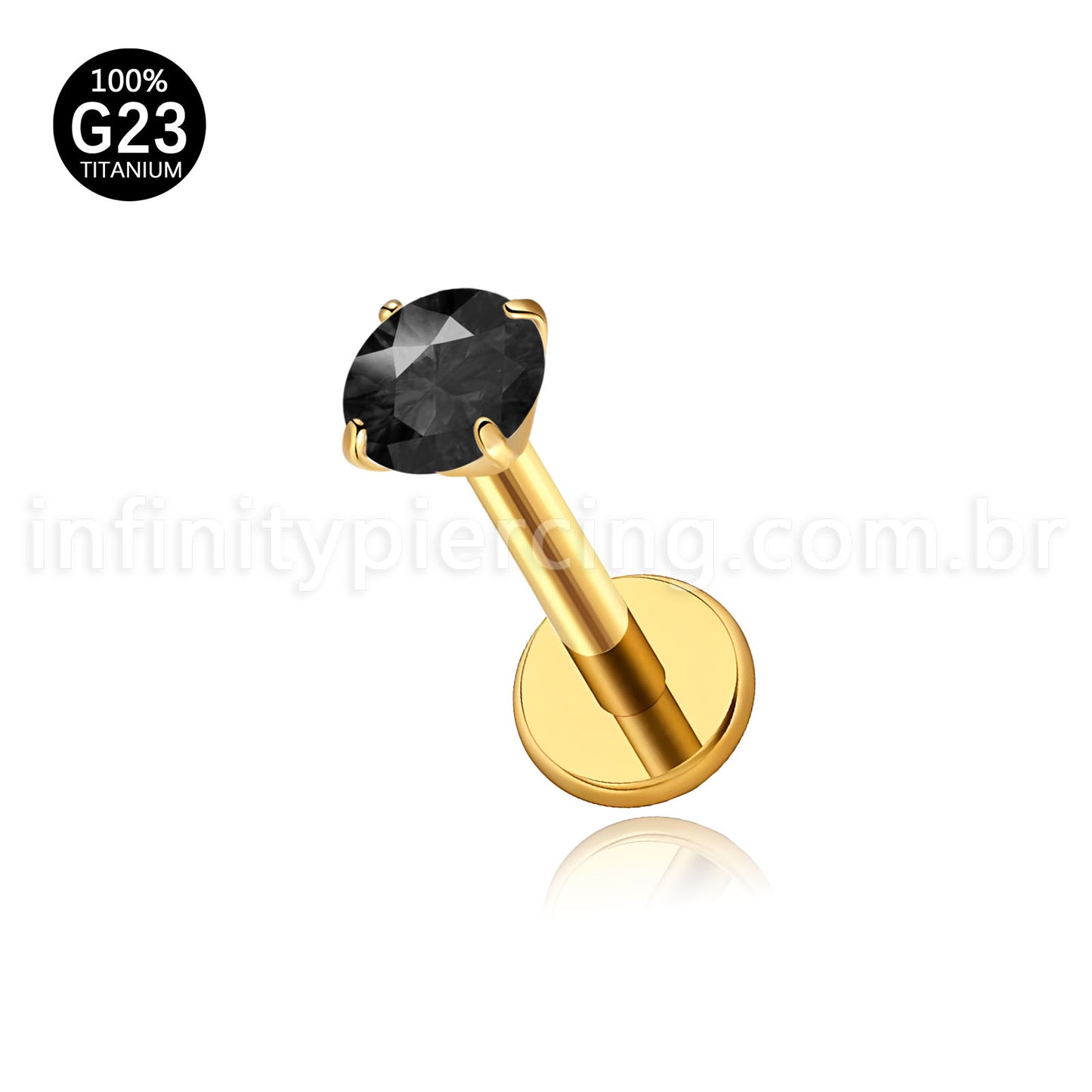 Piercing Labret Titânio Zircônia Ponto De Luz Colorida Rosca Interna
