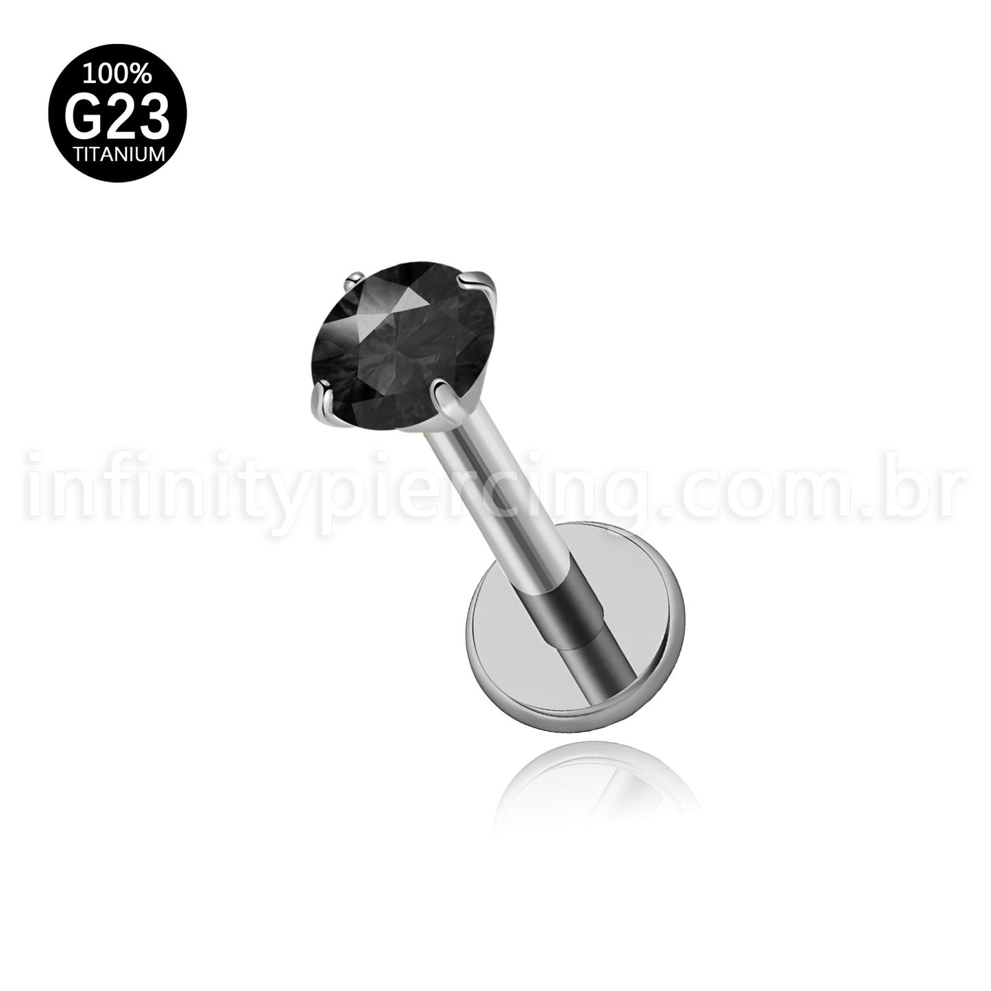 Piercing Labret Titânio Zircônia Ponto De Luz Colorida Rosca Interna
