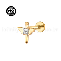 Piercing Labret Titânio Espada Com Asas Zircônia