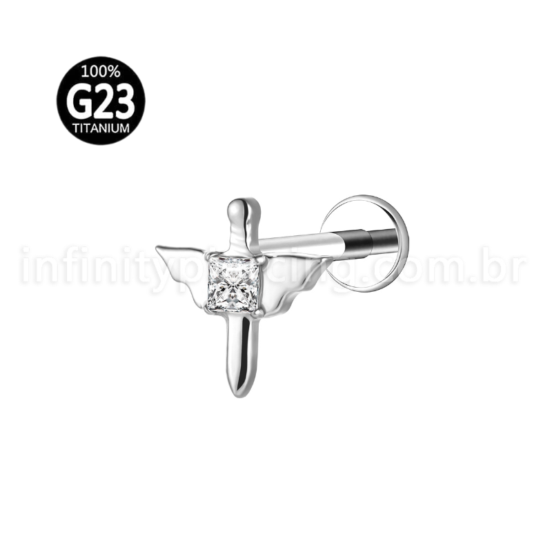 Piercing Labret Titânio Espada Com Asas Zircônia