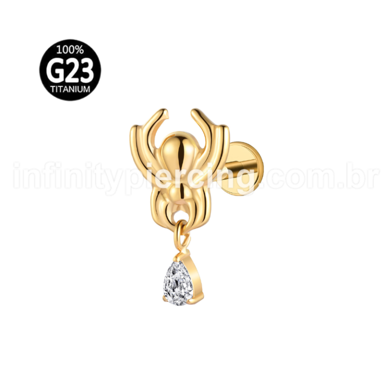 Piercing Labret Titânio Aranha Com Pingente Zircônia