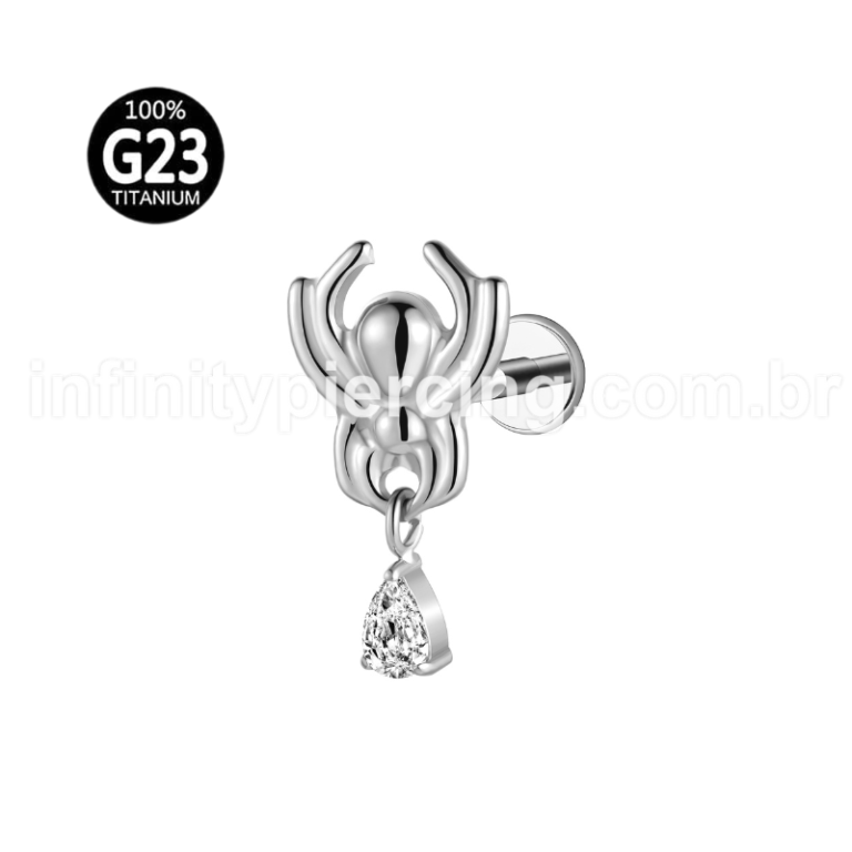Piercing Labret Titânio Aranha Com Pingente Zircônia