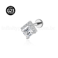 Piercing Labret Titânio Quadrado Zircônias