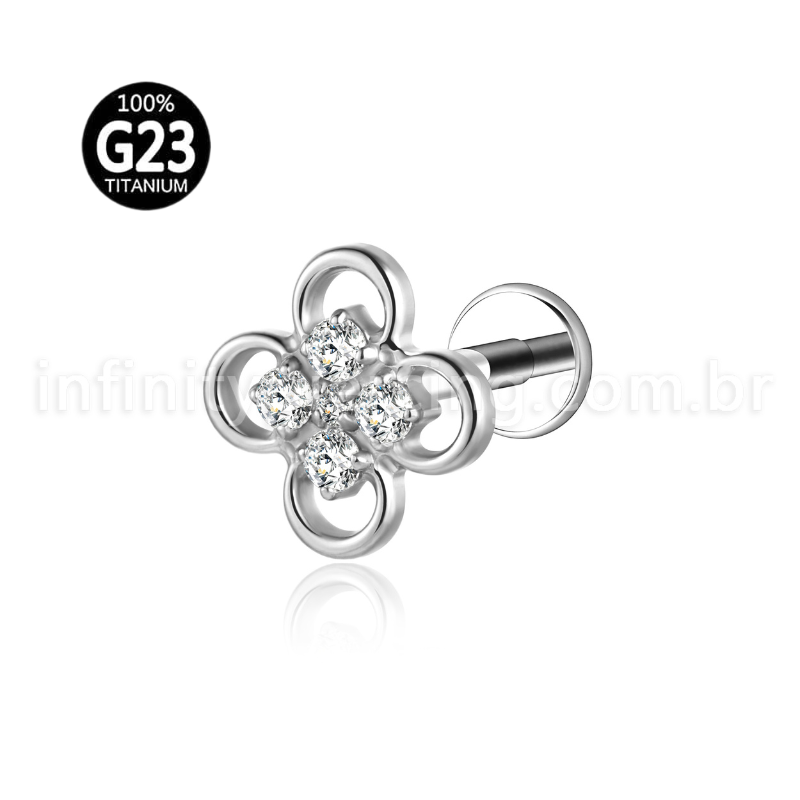 Piercing Labret Flor Titânio Zircônia