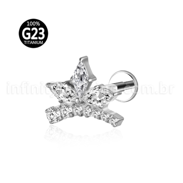 Piercing Labret Titânio Cluster Folhas Zircônia