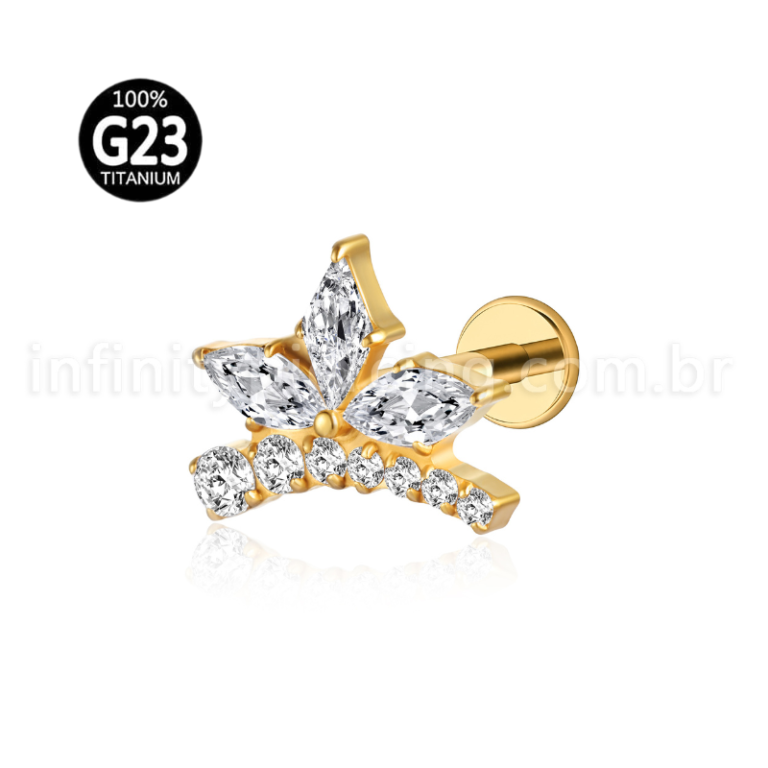 Piercing Labret Titânio Cluster Folhas Zircônia