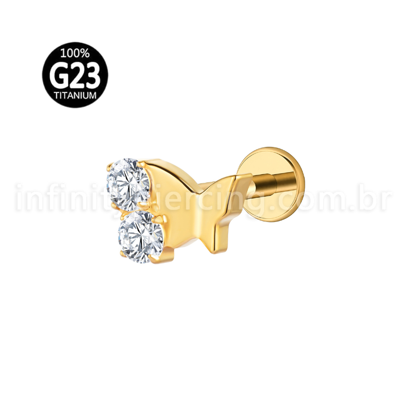 Piercing Labret Borboleta Titânio 2 Zircônia