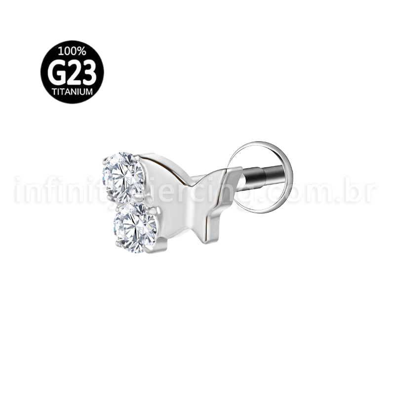 Piercing Labret Borboleta Titânio 2 Zircônia
