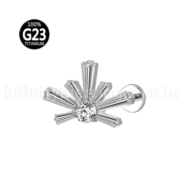 Piercing Labret Titânio Meia Flor Zircônia