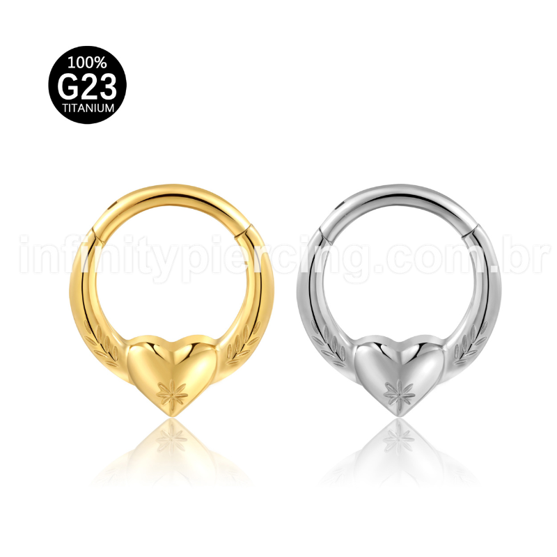 Piercing Argola Titânio Segmento Articulado Coração Com Detalhes