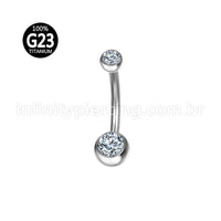 Piercing Banana Titânio 2 Pedras Strass Redonda Rosca Interna