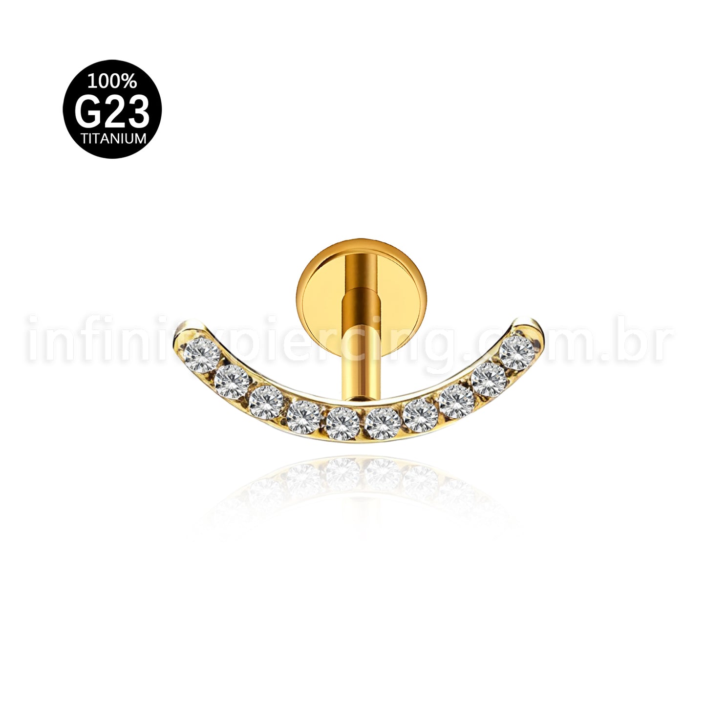 Piercing Labret Titânio Curvo Com Zircônia Colorida
