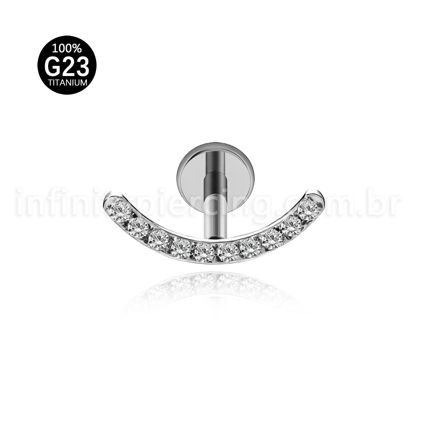 Piercing Labret Titânio Curvo Com Zircônia Colorida