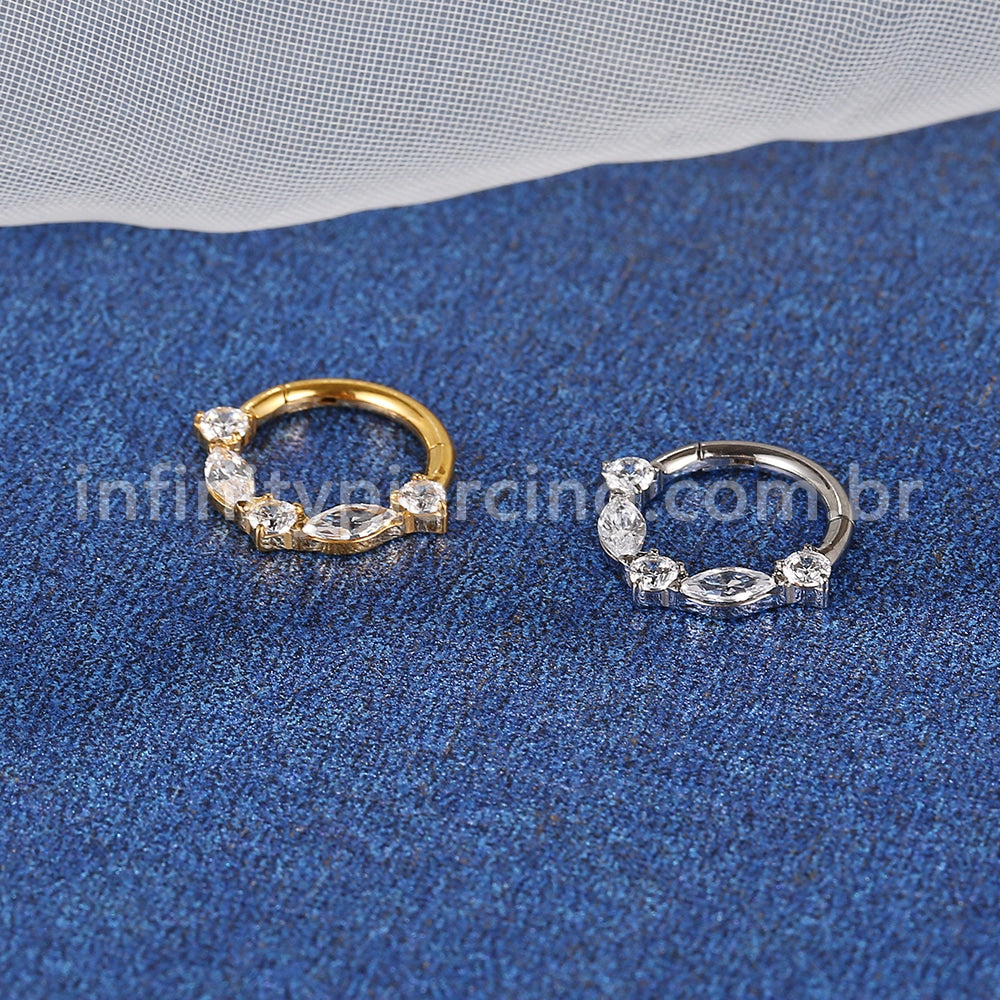 Piercing Argola Titânio Segmento Articulado Zircônia Cravejada