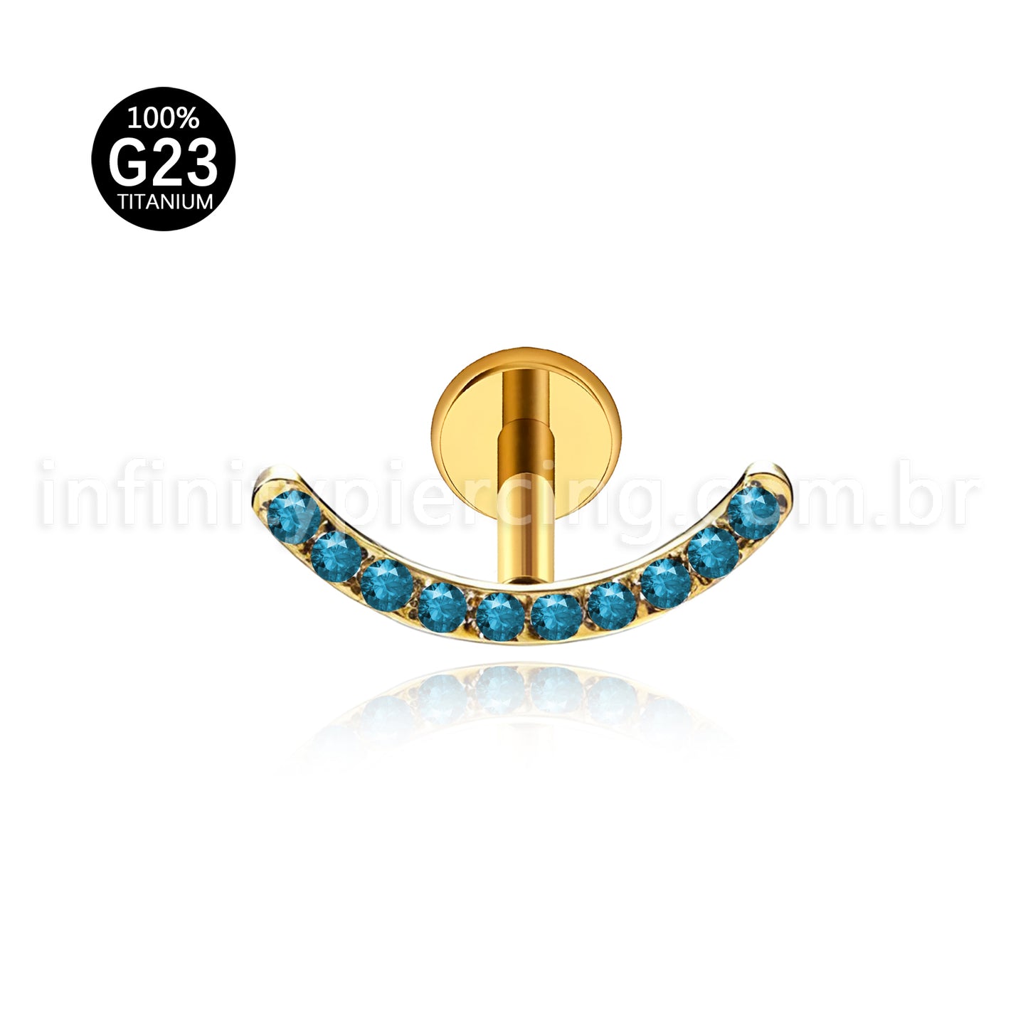 Piercing Labret Titânio Curvo Com Zircônia Colorida