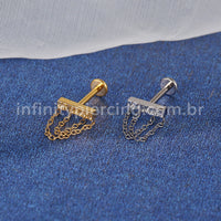 Piercing Labret Titânio Barra Detalhada Com Correntes