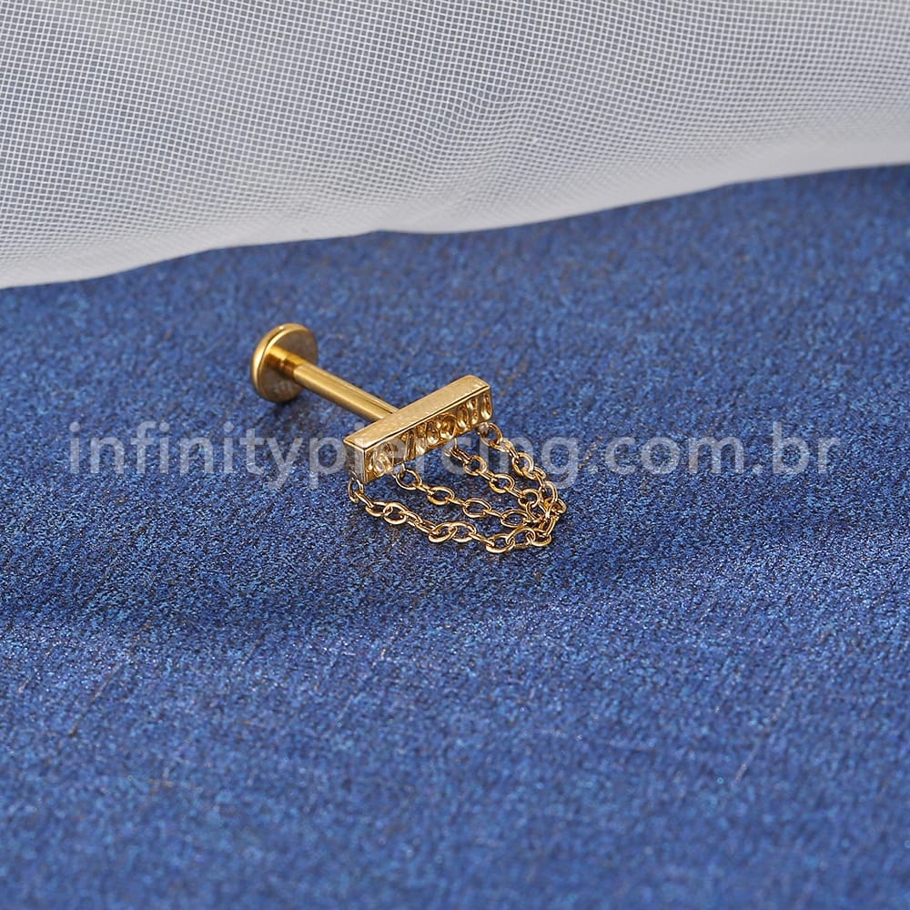 Piercing Labret Titânio Barra Detalhada Com Correntes