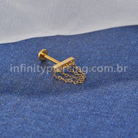 Piercing Labret Titânio Barra Detalhada Com Correntes