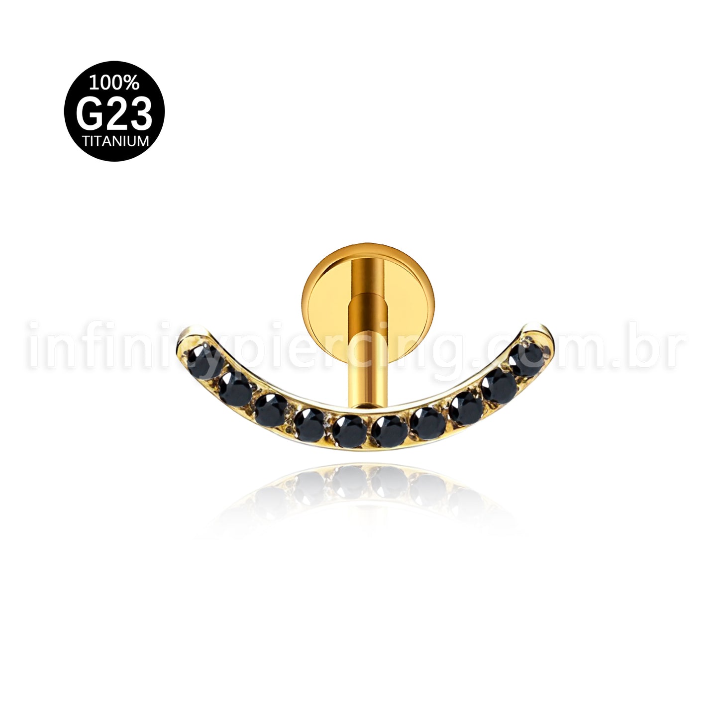 Piercing Labret Titânio Curvo Com Zircônia Colorida