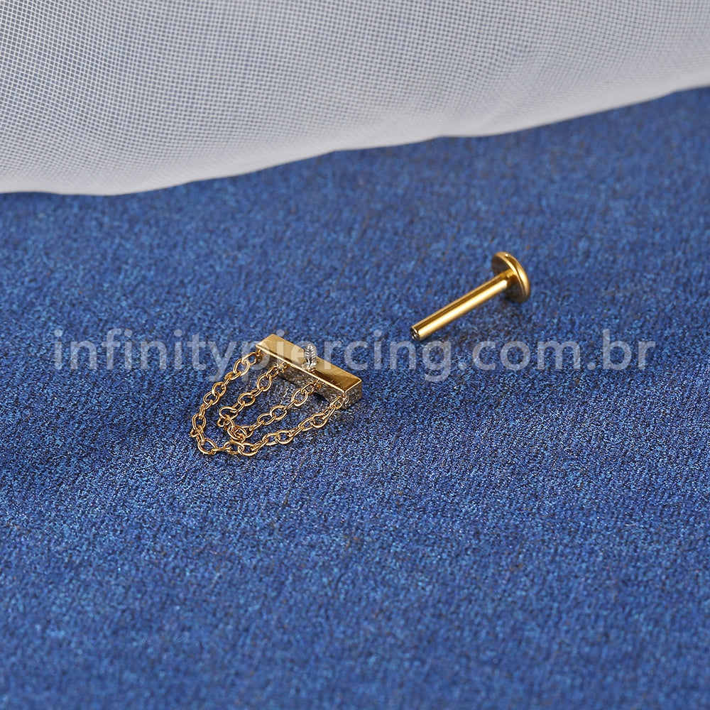 Piercing Labret Titânio Barra Detalhada Com Correntes