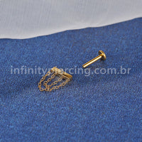Piercing Labret Titânio Barra Detalhada Com Correntes