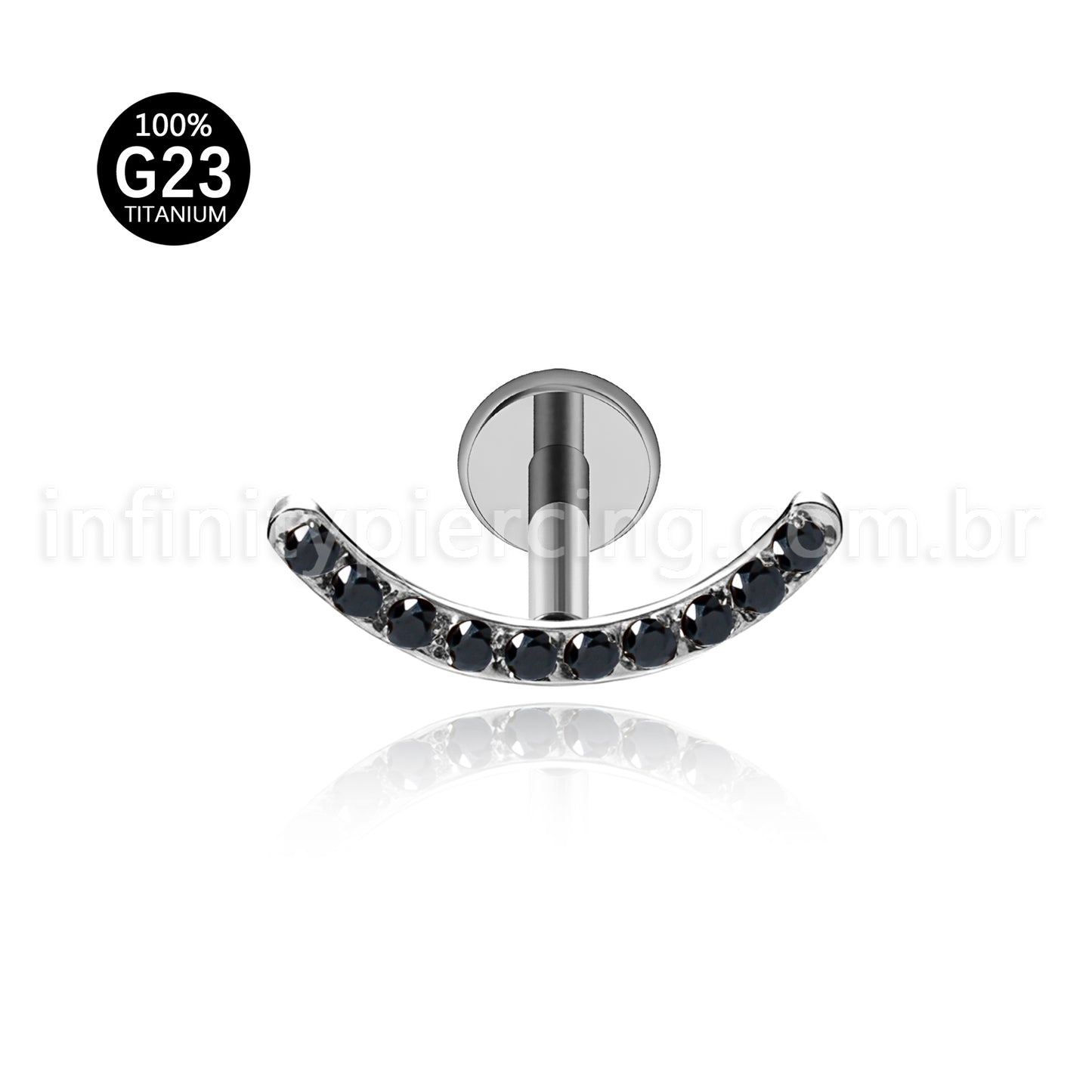 Piercing Labret Titânio Curvo Com Zircônia Colorida