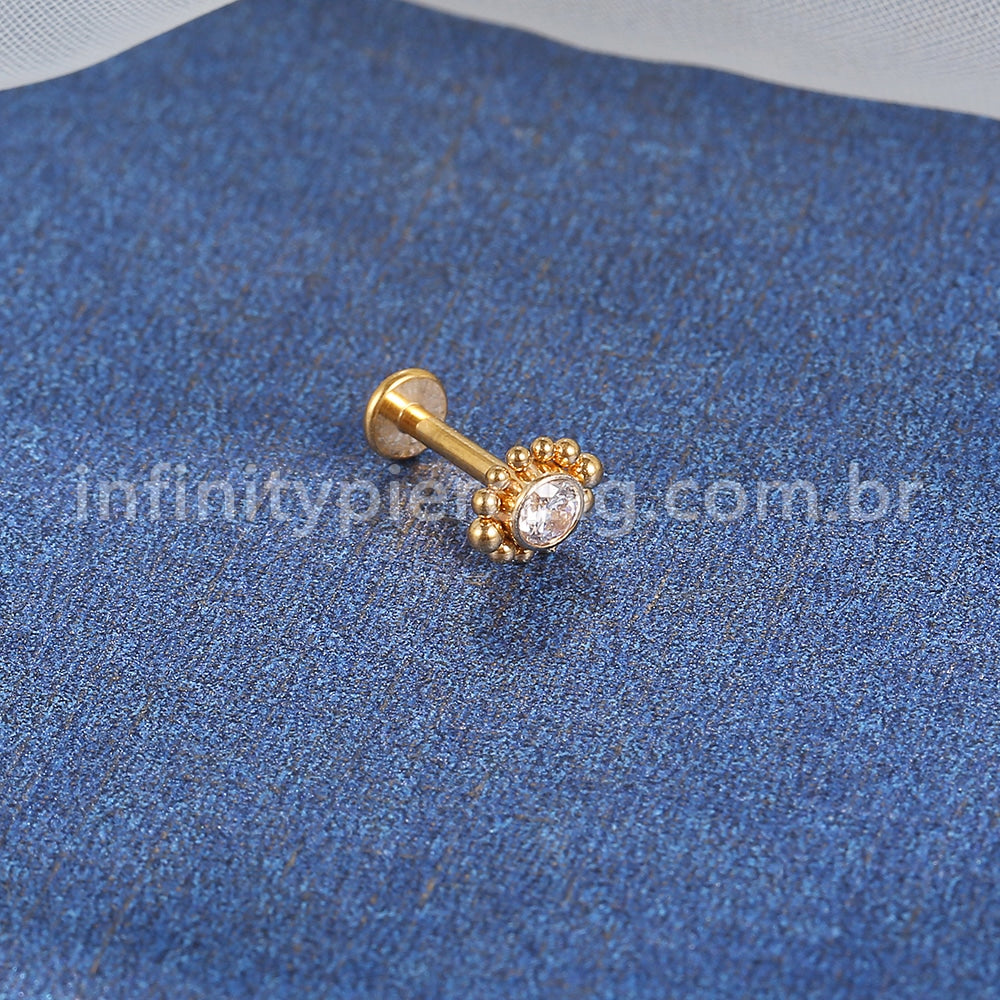 Piercing Labret Aço Cirúrgico Flor Zircônia Cravada