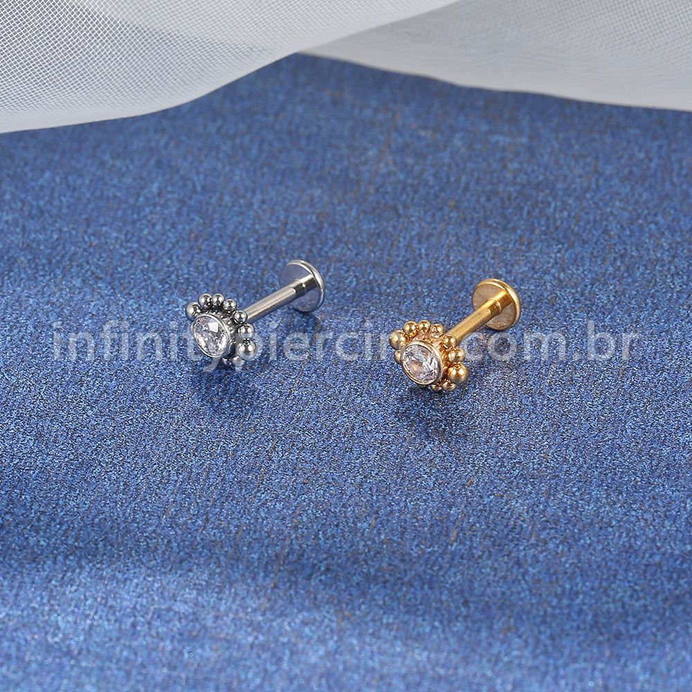 Piercing Labret Aço Cirúrgico Flor Zircônia Cravada