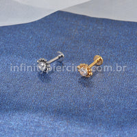Piercing Labret Aço Cirúrgico Flor Zircônia Cravada