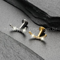 Piercing Labret Titânio Curvo Com Zircônia Colorida