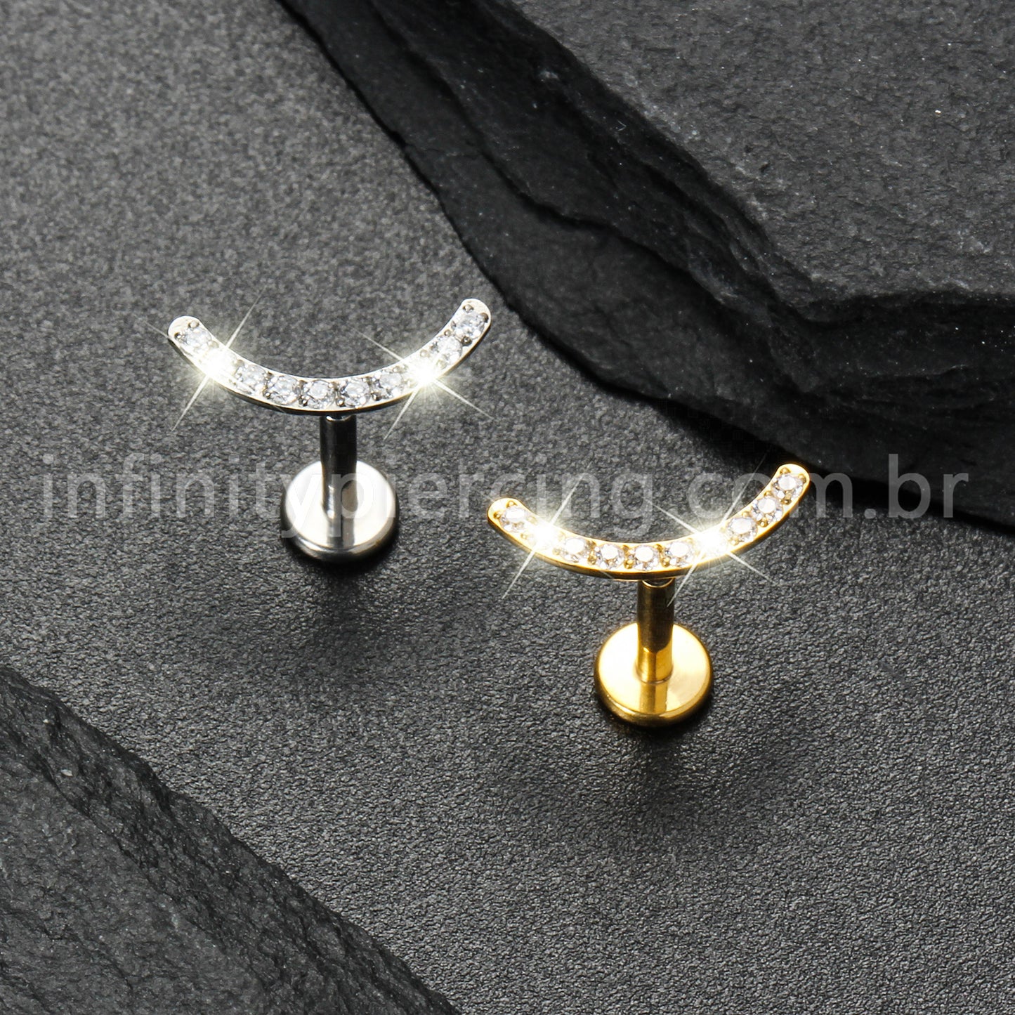 Piercing Labret Titânio Curvo Com Zircônia Colorida