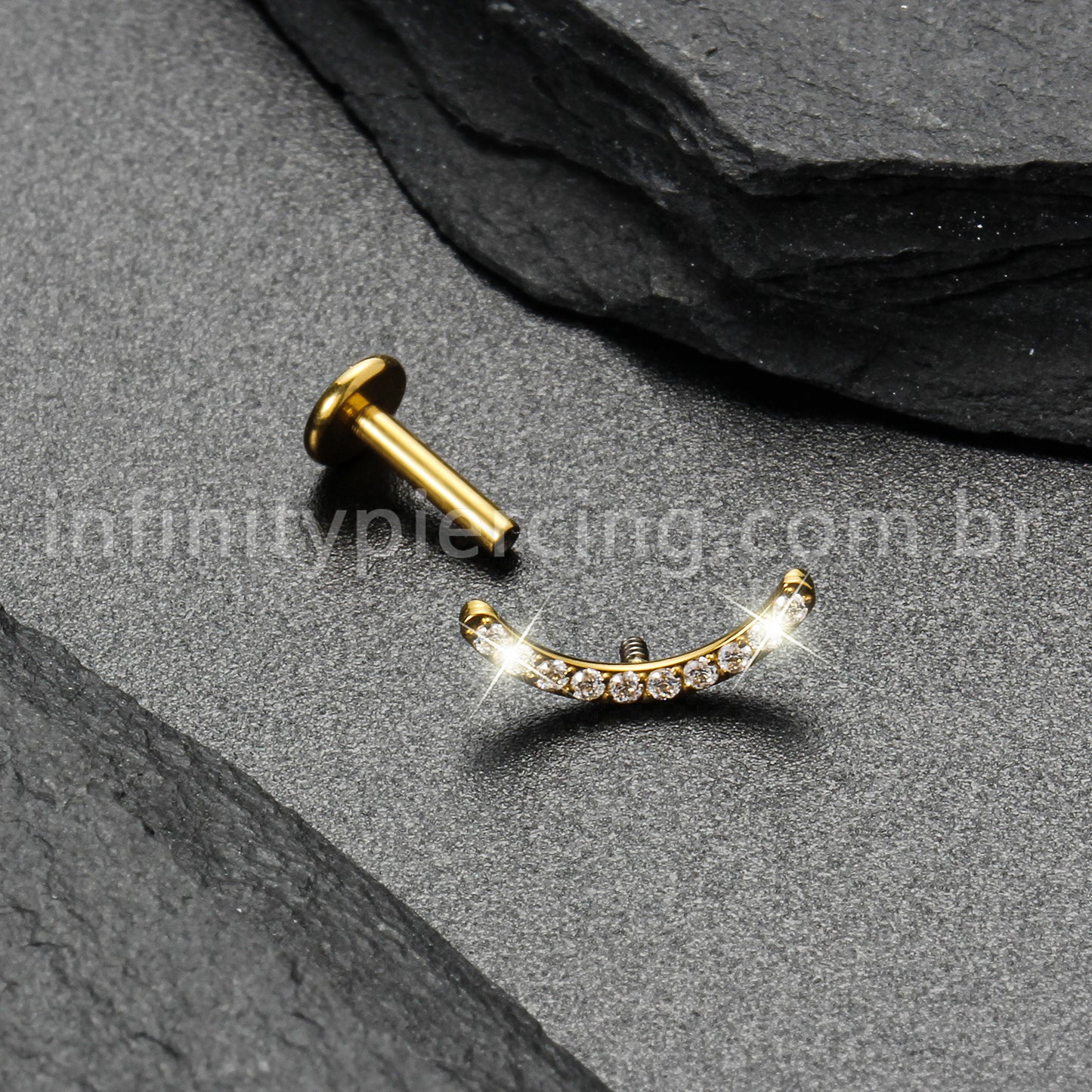 Piercing Labret Titânio Curvo Com Zircônia Colorida