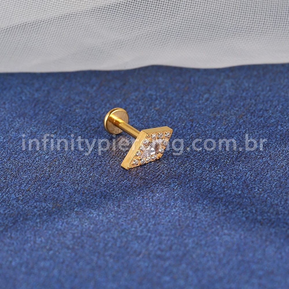 Piercing Labret Titânio Losango Zircônias Cravejadas