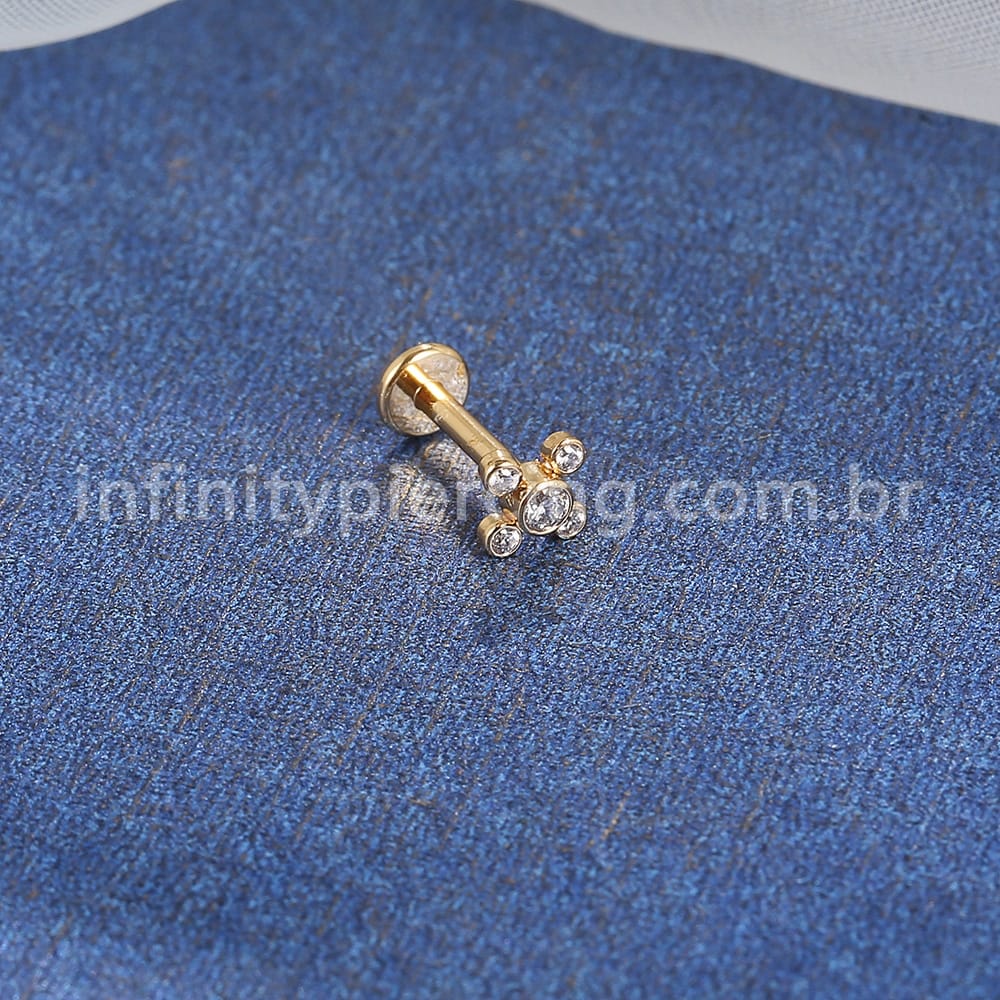 Piercing Labret Aço Cirúrgico Flor Zircônia Cravada