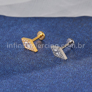 Piercing Labret Titânio Losango Zircônias Cravejadas