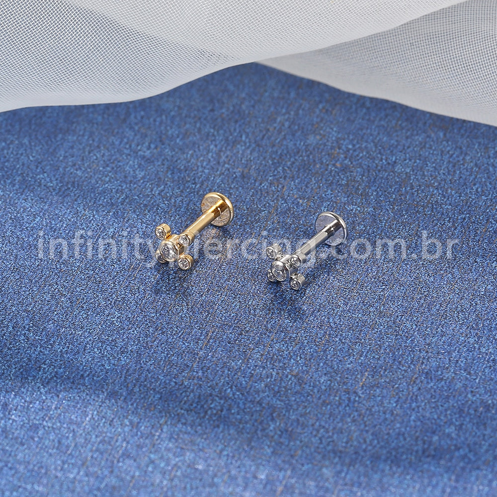Piercing Labret Aço Cirúrgico Flor Zircônia Cravada