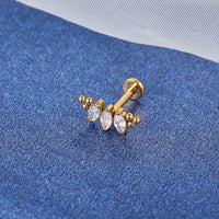 Piercing Labret Aço Cirúrgico 3 Pedras  Zircônia Cravejada