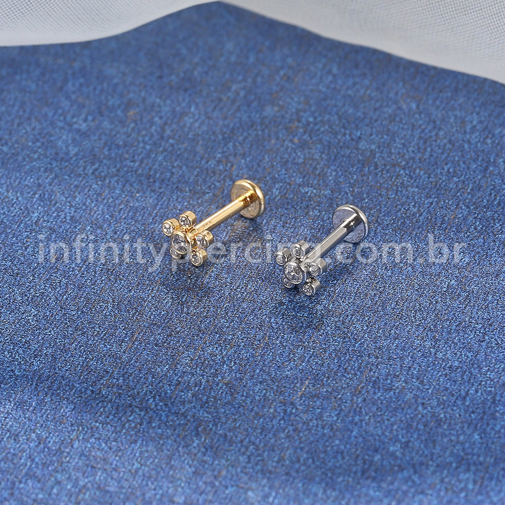 Piercing Labret Aço Cirúrgico Flor Zircônia Cravada