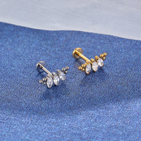 Piercing Labret Aço Cirúrgico 3 Pedras  Zircônia Cravejada
