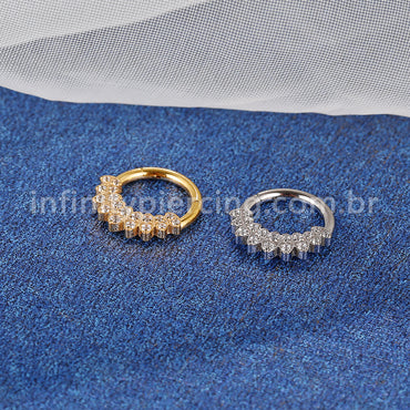 Piercing Argola Aço Cirúrgico Segmento Articulado Detalhada Zircônia Cravejada